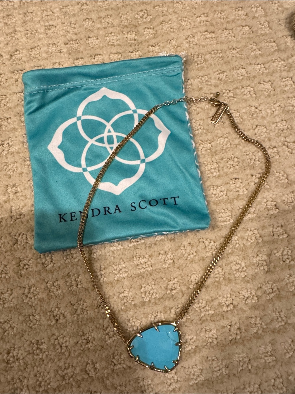 Kendra Scott Gold Necklace with Blue Teardrop Pendant